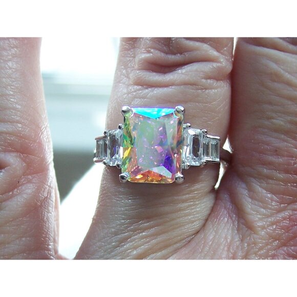 925 STERLING SILVER Simulated Mercury Mystic CZ Ring - Picture 8 of 16